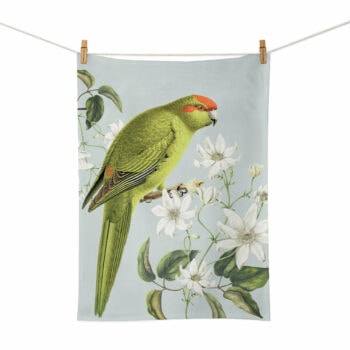 NZ Birds & Botanicals Tea Towel - Kākāriki and Puawānanga