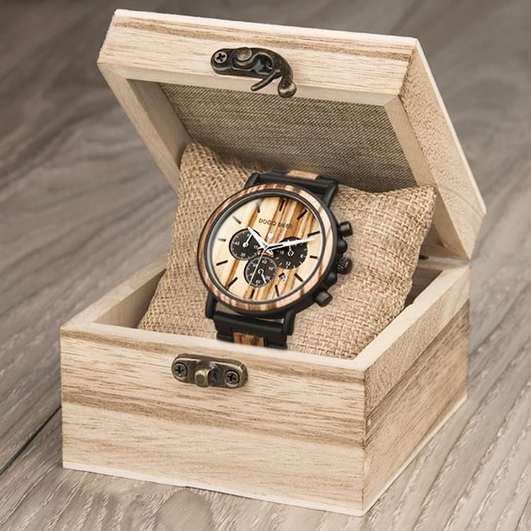 Men's Wooden Chronograph Watch with Gift Box