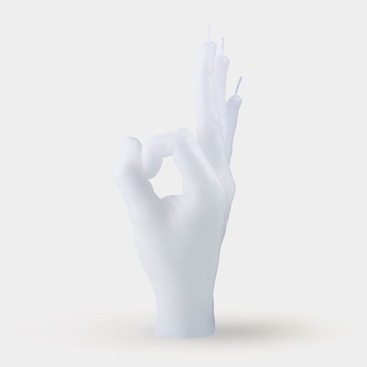 OK Hand Gesture Candle - White