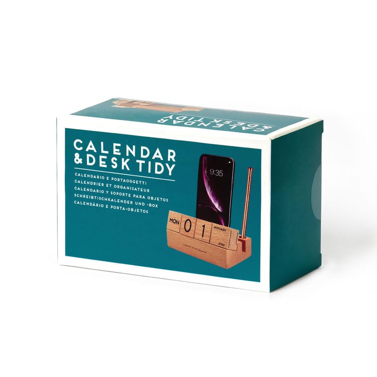 Desk Tidy Wooden Calendar, Mobile Phone and Pen Holder