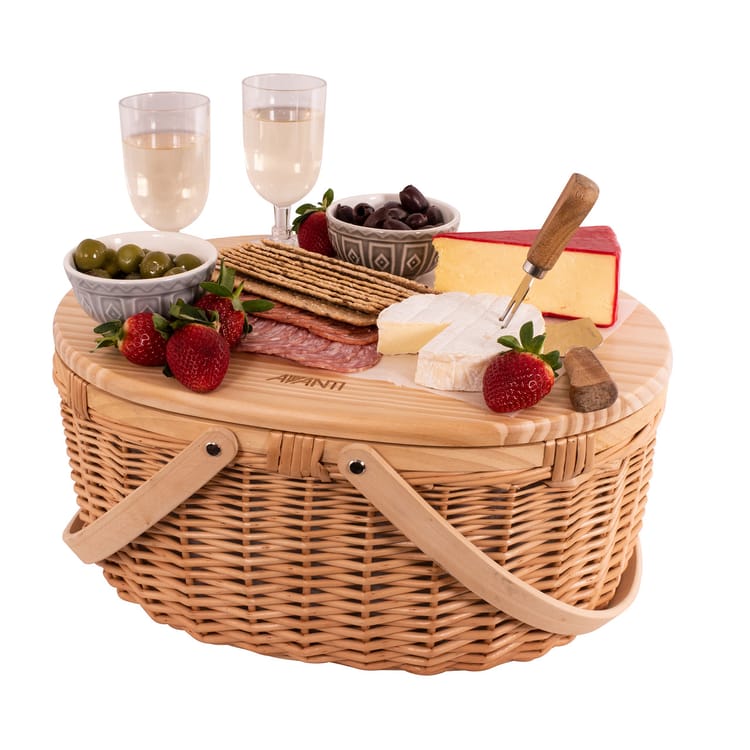 2 Person Pine Wood Top Insulated Picnic Basket Set