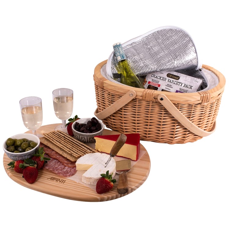 2 Person Pine Wood Top Insulated Picnic Basket Set