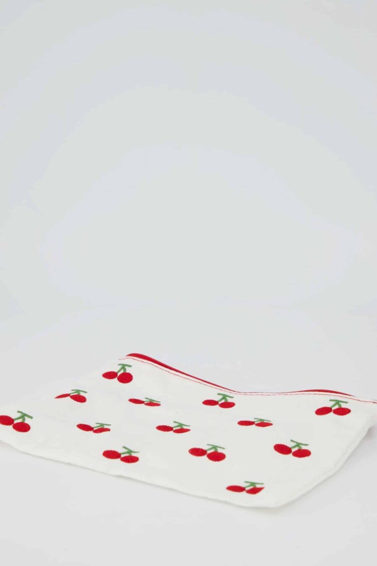 Embroidered Cherry Pouch Bag