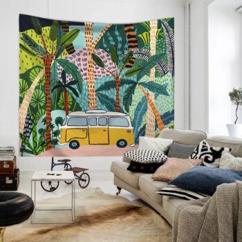 Camper Van Tropical Forest Tapestry Wall Hanging