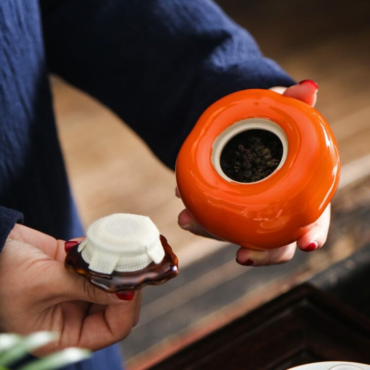 Persimmon Ceramic Tea Storage Jar