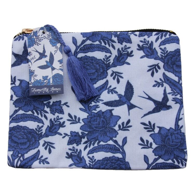 Willow Flowers Makeup Bag - Blue on White