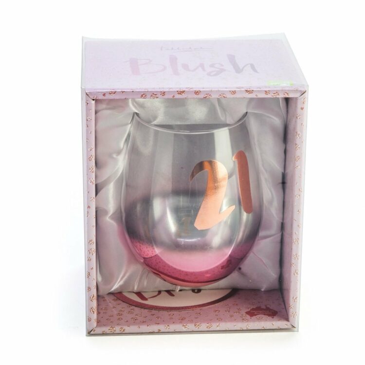 21st Birthday Blush Stemless Wine Glass