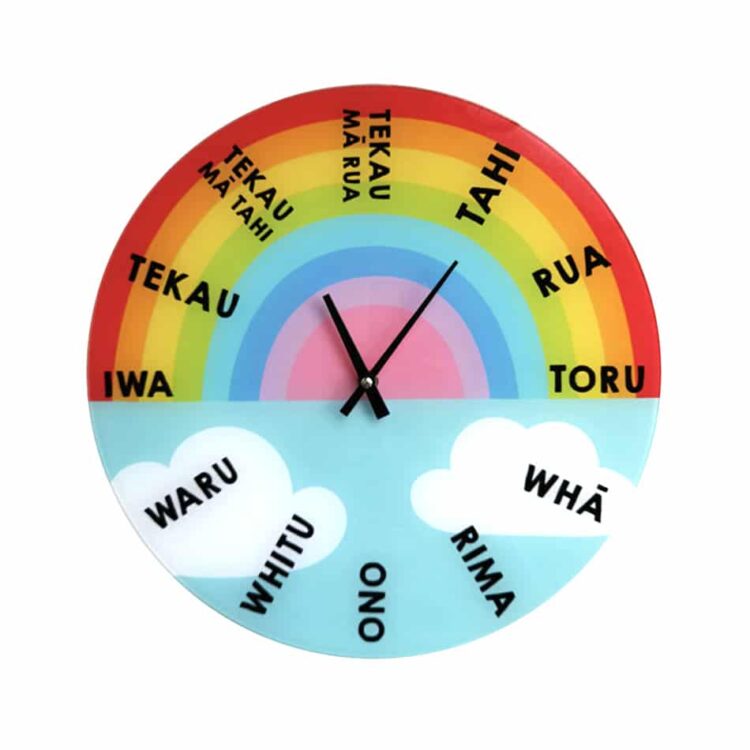 Te Reo Maori Glass Clock - Rainbow