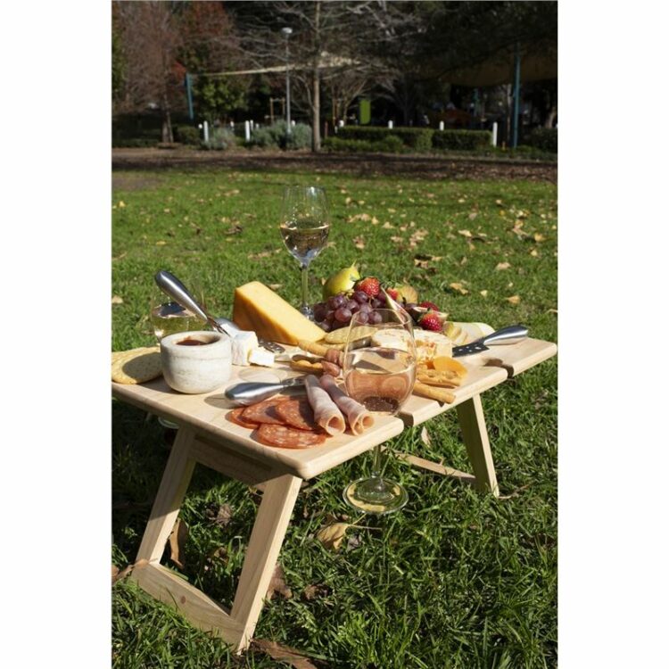Portable Folding Cheese and Wine Picnic Table - Rubberwood