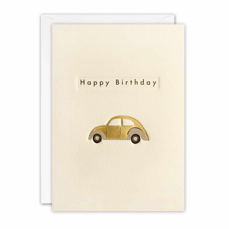 Birthday Card - Gold Beetle Car