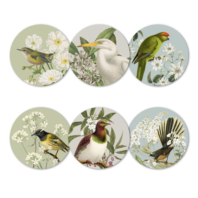 NZ Birds & Botanicals Coasters Set of 6