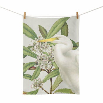 NZ Birds & Botanicals Tea Towel - White Heron and Tawari