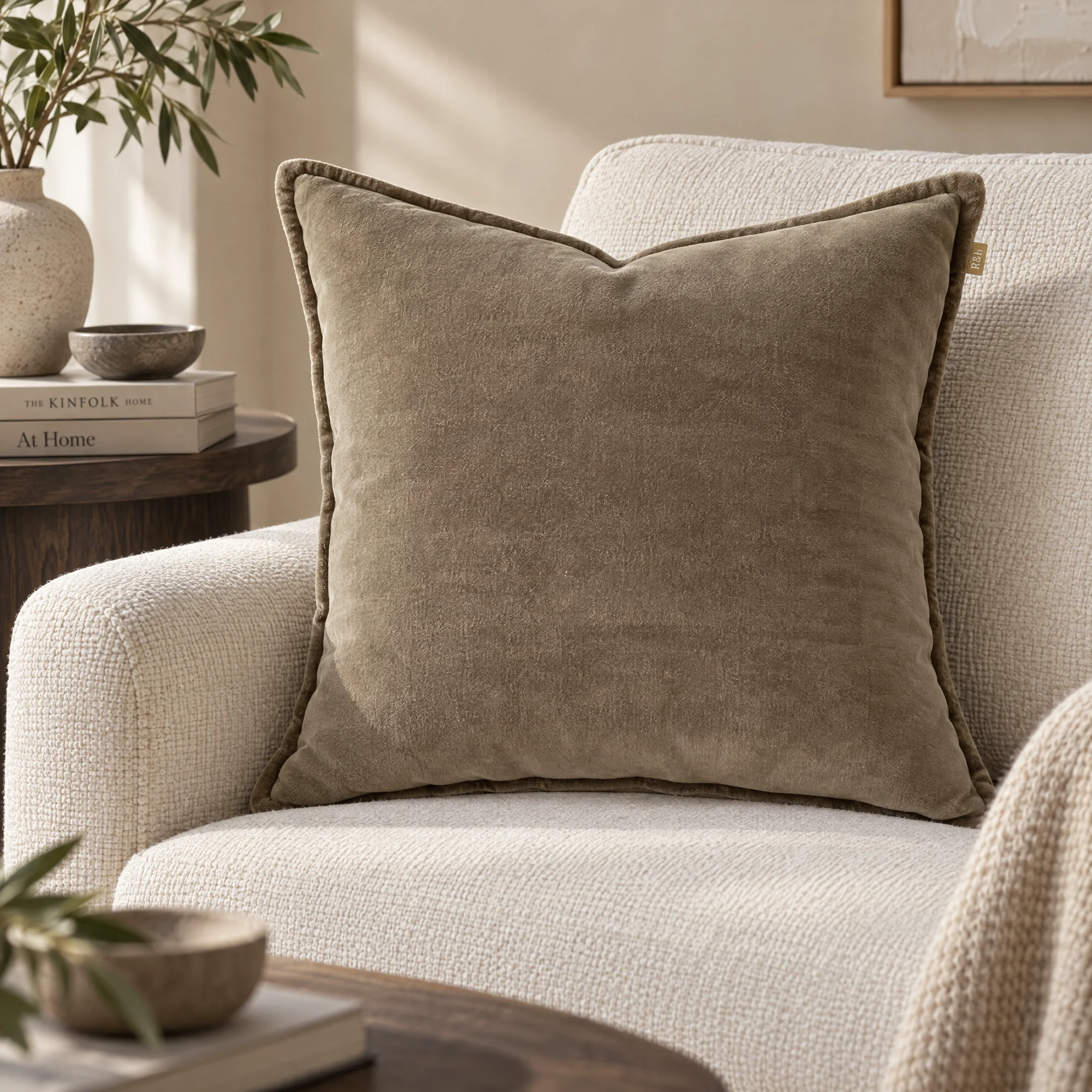 Sage Cotton Velvet Cushion 50x50cm with Feather Inner