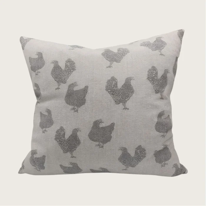 Henrietta Hen Print Recycled Cotton Cushion 45x45cm – Ash