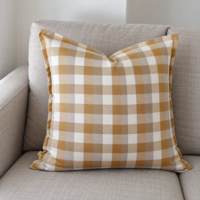 Double Check Recycled Cotton Cushion 50x50cm – Yellow Sunset