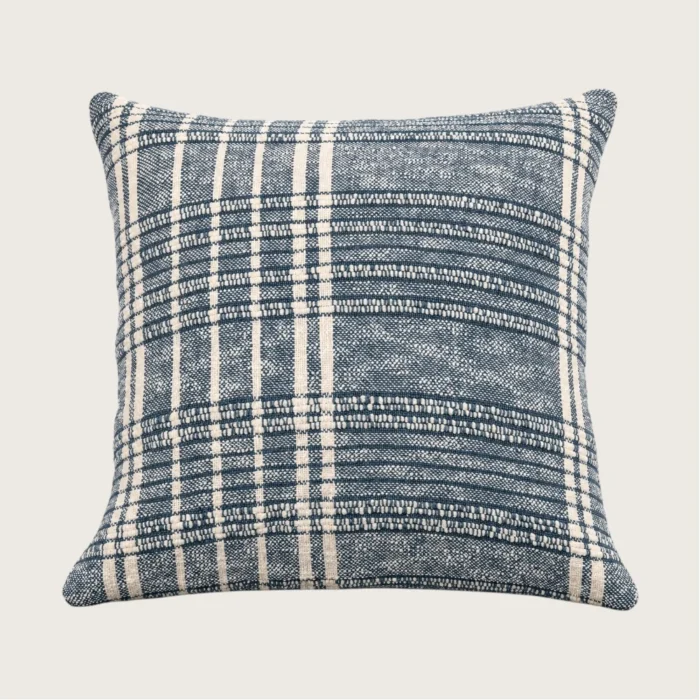 Heavy Check Recycled Cotton Cushion 60x60cm – Blueberry