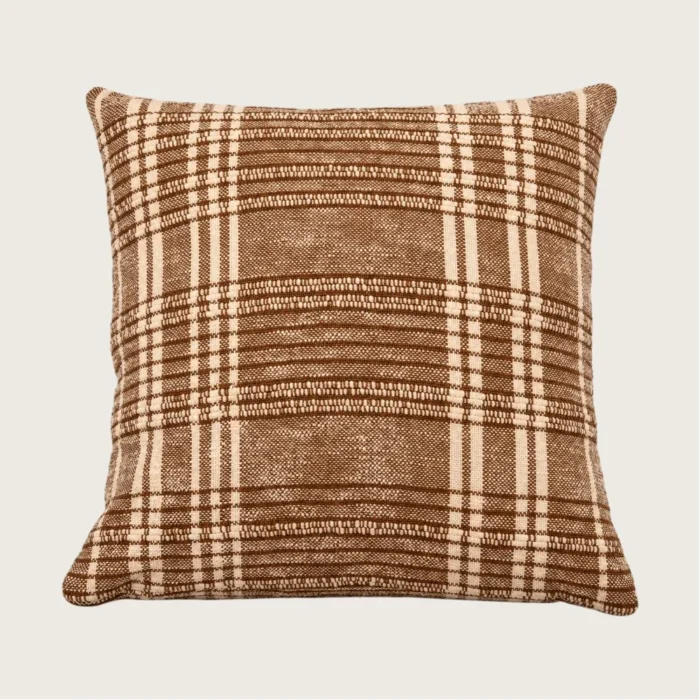 Heavy Check Recycled Cotton Cushion 60x60cm – Earth