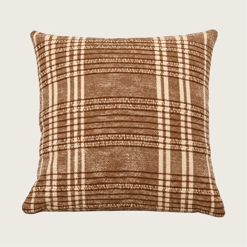 Heavy Check Recycled Cotton Cushion 60x60cm – Earth