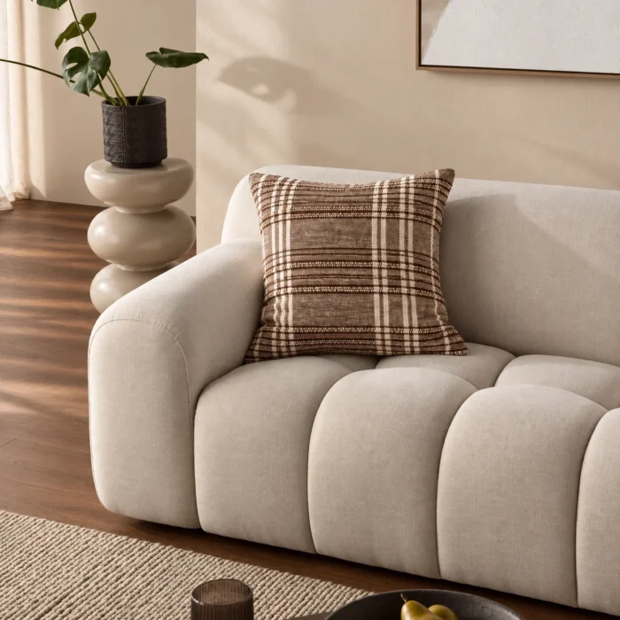 Heavy Check Recycled Cotton Cushion 60x60cm – Earth