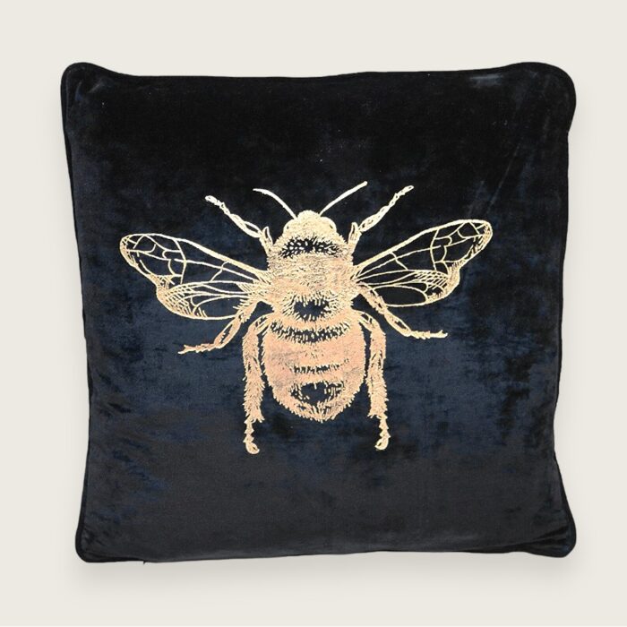 Velvet Bee Cushion - Black/Gold