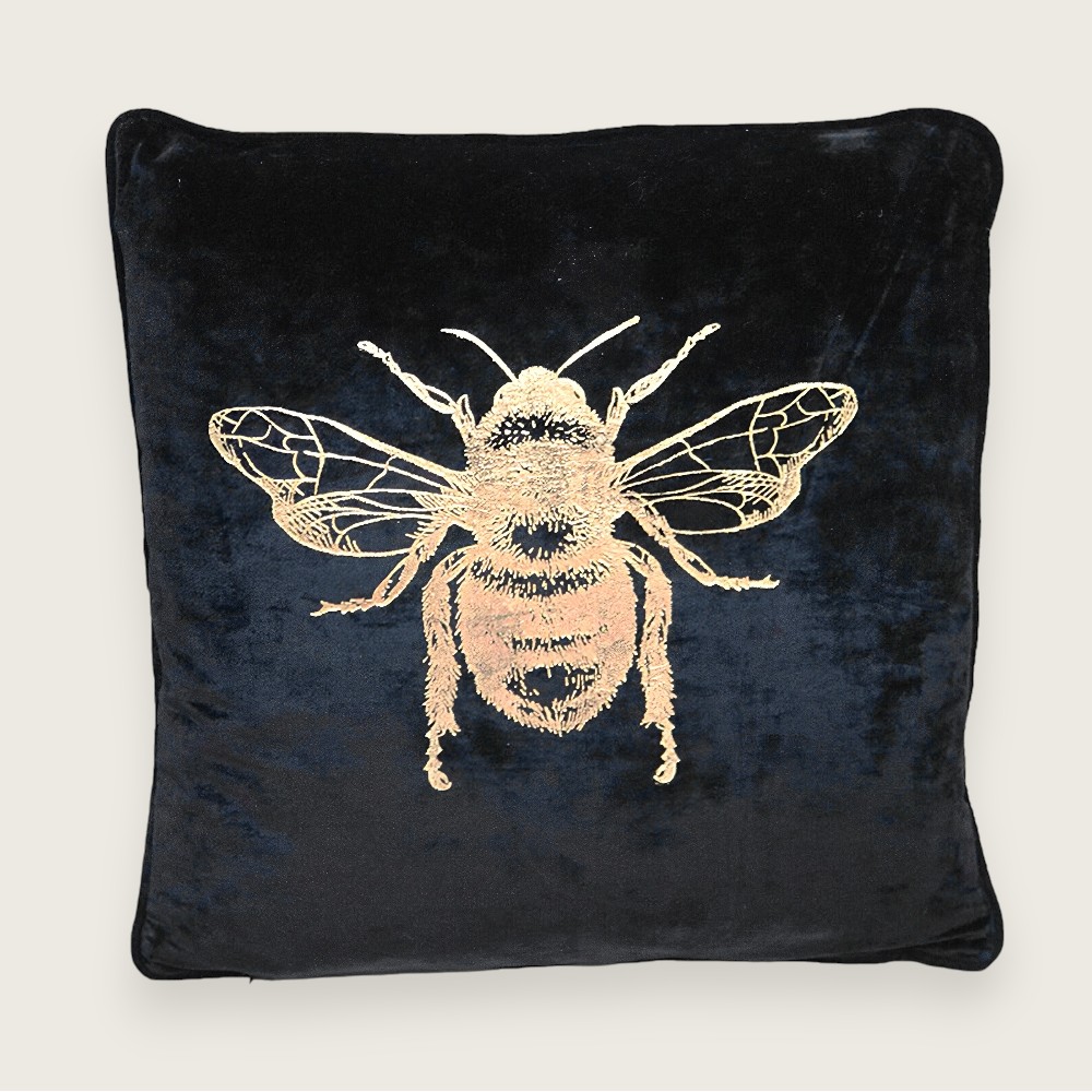Velvet Bee Cushion - Black/Gold